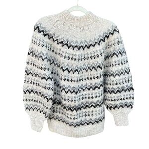 Vintage 100% Alpaca Fair Isle Mock Neck Woven Sweater Latin Specialties M/L READ